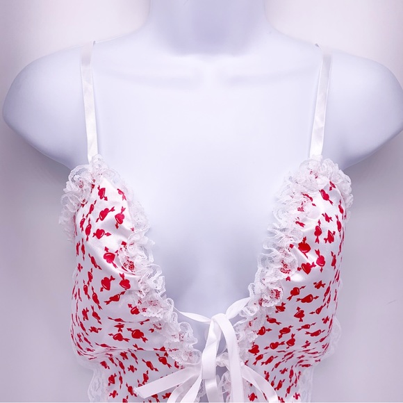 VINTAGE Heart and Bow Teddy Bodysuit Lingerie Size S/M - Picture 2 of 9